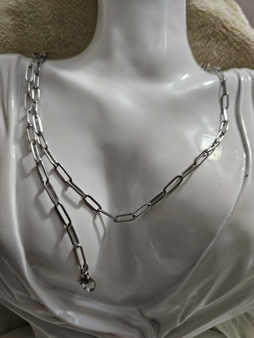 Silver Stainless Paperclip Chain Necklace And Bracelet- Women Jewelry